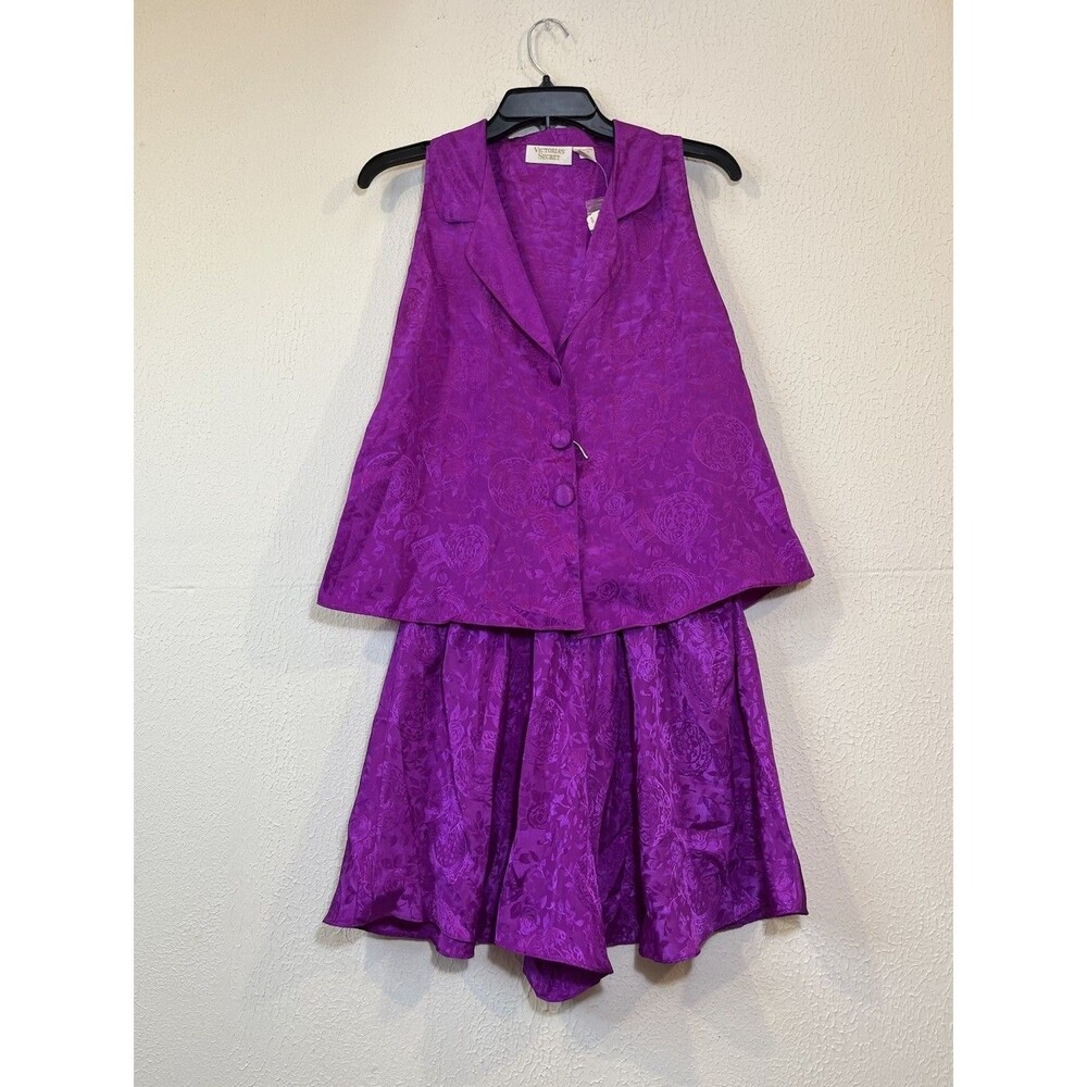 Vintage Victoria's Secret Sz M Gold Label Fuschia Satin 2 Piece Set